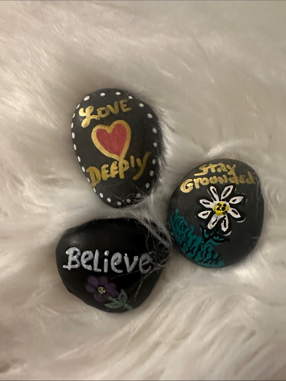 Hand-Painted Inspirational Rock Trio - Black with Gold, Red, White Accents